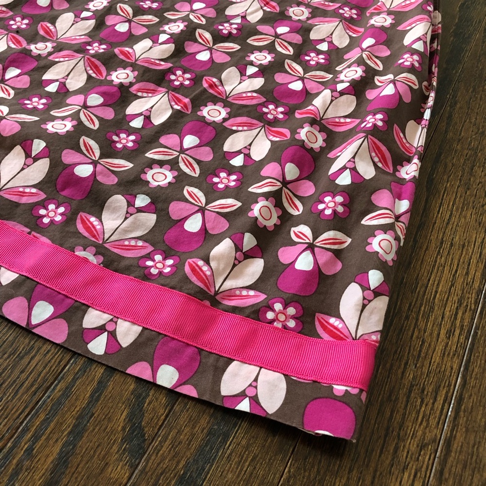 Hanna Andersson Girls 12 (150cm) Brown w/Pink Flowers Ruched Halter Shift Dress - Picture 3 of 11